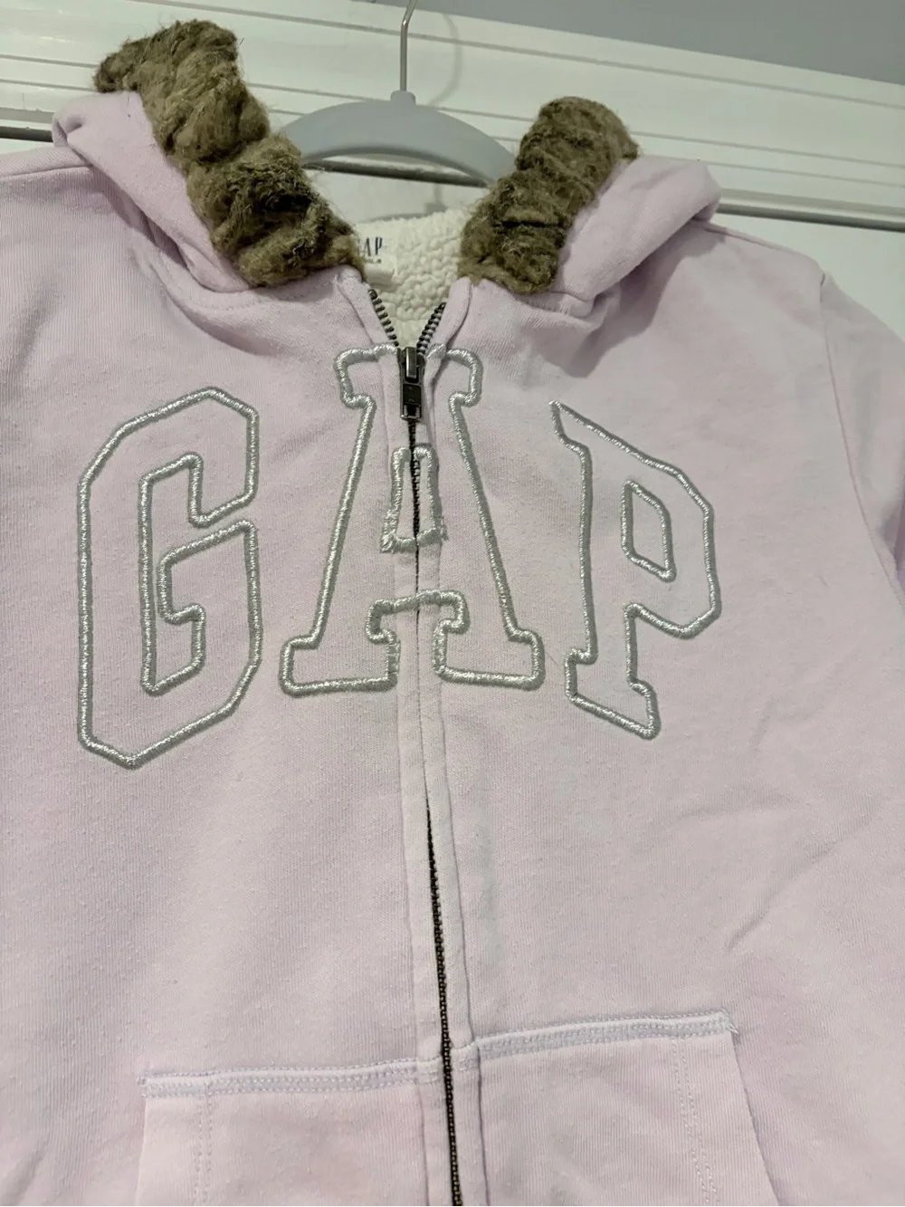 GAP Light Purple Girls' Zip-Up Hoodie with Faux Fur Hood Trim